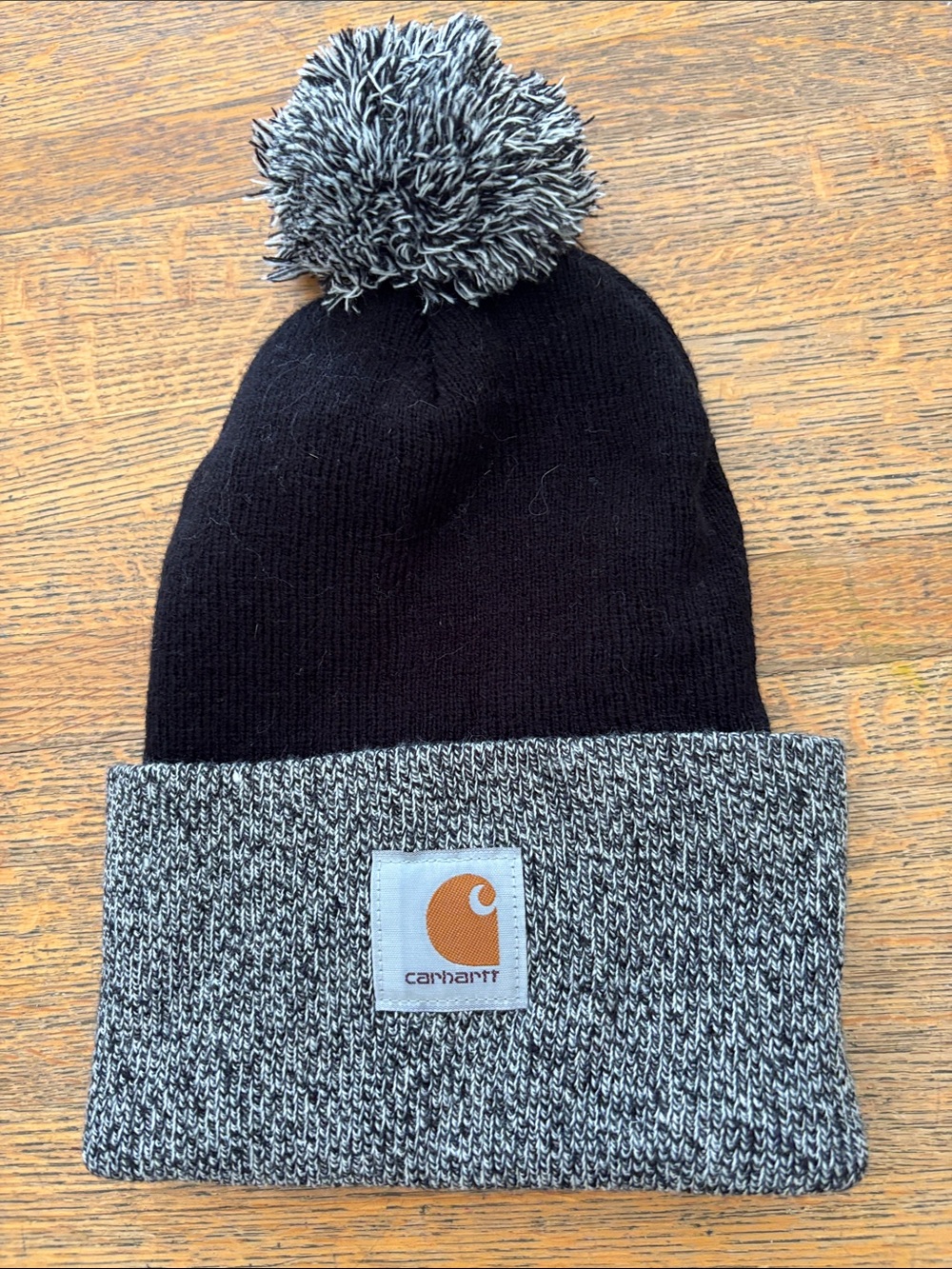 Carhartt Lookout Cuffed Pom Pom Beanie Hat Black Grey Marl OS AH2240-W